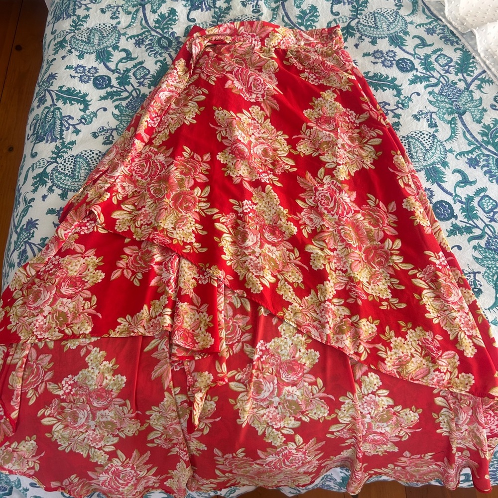 Lucy Love Red Floral A-Line Skirt